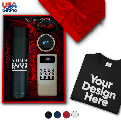 Personalized custom company logo holiday gift box with branded shirt