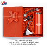 Corporate Customizable Gift Box – Includes 16oz Regular Thermos, 3-in-1 Wireless Charge Docking Station & 3-in-1 Charging Cable GB-11