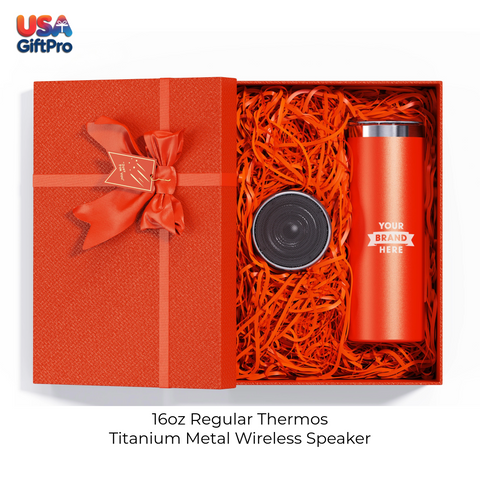 Corporate Customizable Gift Box – Includes 16oz Regular Thermos & Titanium Metal Wireless Speaker GB-16