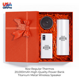 Corporate Customizable Gift Box – Includes 16oz Regular Thermos, 20,000mAh Power Bank & Titanium Metal Wireless Speaker GB-7