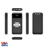 Customizable Black 10,000mAh Portable Charger – Built-in USB-C & iOS Cables, 22.5W PD Fast Charging