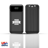 Customizable Black 10,000mAh Portable Charger – Built-in USB-C & iOS Cables, 22.5W PD Fast Charging